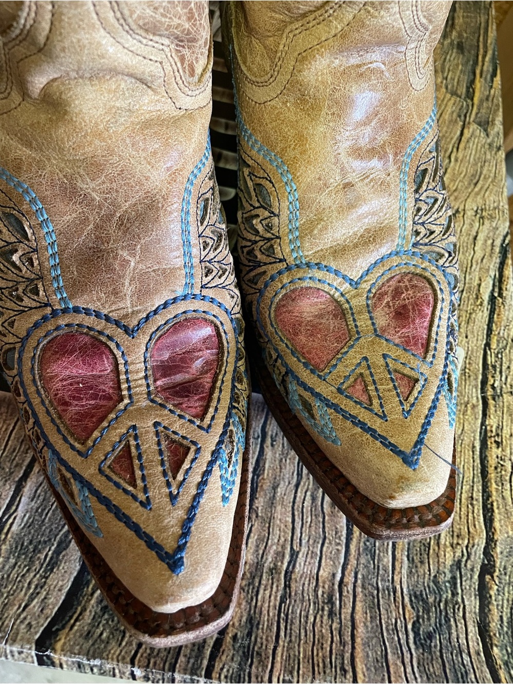 Corral Vintage Leather Cowboy Boots, Blue Jean Wing Embroidery - Picture 10 of 13